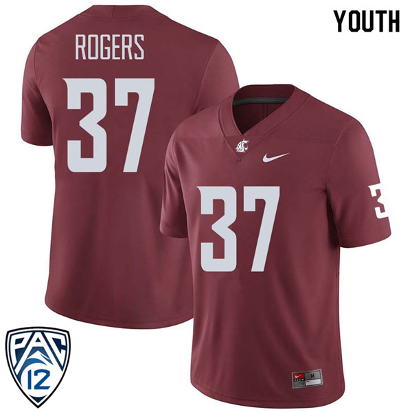 Youth #37 Justus Rogers Washington State Cougars College Football Jerseys Sale-Crimson